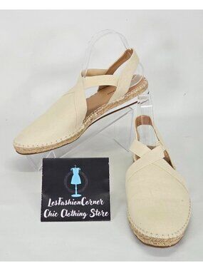 NWOB Lucky Brand Rifka Women's Espadrille Flats Beige Canvas Slip-On Sz 10 058